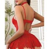 Clotth Women's Lace Up Corset Bodysuit for Christmas  - Underwire Lingerie Set, Cute Babydoll Lingerie with Garter Belt, Thong & Bow Tie, Red - 2 of 4