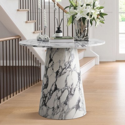 Dwen Small Console Tables, 35'' Width with Grain Paper Round Top Pedestal Console Table Behind Couch-Maison Boucle