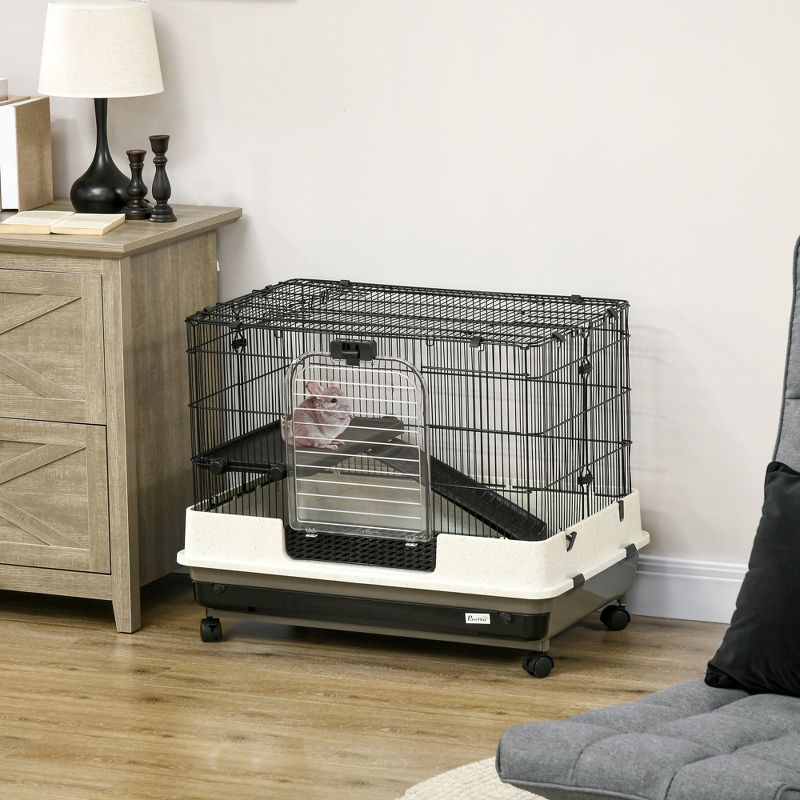 PawHut Rolling Small Animal Rabbit Cage for Bunny, Chinchillas, & Gerbils with a Large Living Space, 3 of 10