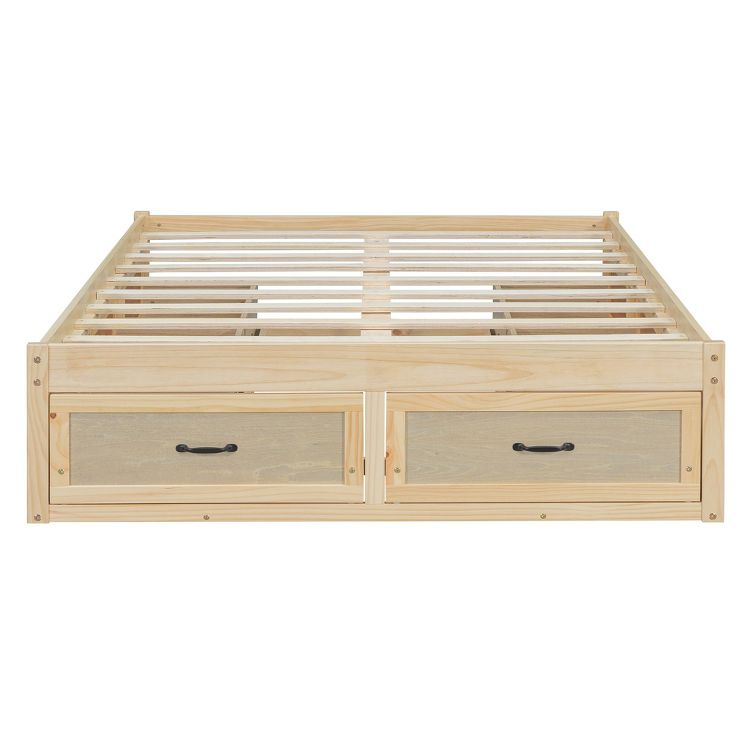 Full Size Platform Bed with 6 Storage Drawers Antique Natural : Target