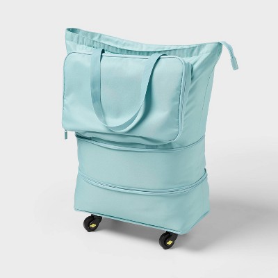 Collapsible Rolling Tote Pewter Aqua - Brightroom™