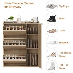 Orieon Shoe Storage Cabinet with 3 Flip Drawers and Side Door, Wooden Shoe Organizer with Adjustable Shelves for Entryway, Hallway - 1 of 4
