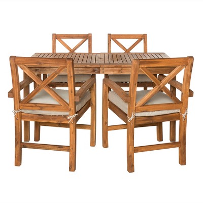 5pc Acacia Wood Simple Patio Dining Set with X-Shaped Back Brown - Saracina Home