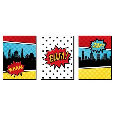 Big Dot of Happiness Bam Superhero - Nursery Wall Art and Comic Kids Room Decorations - Gift Ideas - 7.5 x 10 inches - Set of 3 Prints