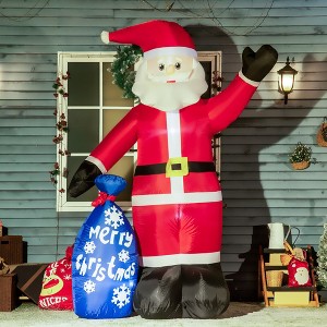 Angel Sar 8ft Inflatable Santa Claus with Blue Gift Bag, LED Light-Up Blow-Up Outdoor Yard Decoration, Christmas Lawn Decor for Garden, Party - 1 of 4