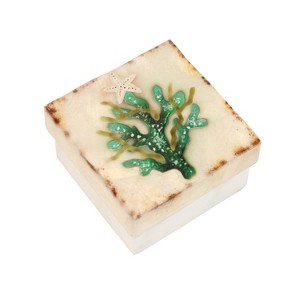 Beachcombers Capiz Box Coral Holiday Tree Design 3 x 3 x 2.25 Inches. - 1 of 2