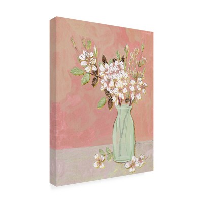 14x19 Pink and Green Floral Canvas Art with Wood Frame