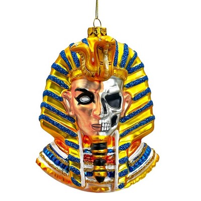 Evil Egyptian Pharoah Half Skull Head Glass Ornament, Gothic Halloween Tree Decor| OrnamentallyYou