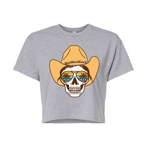 Women's - Instant Message - Beach Cowgirl Skull Cropped Graphic T-Shirt - 1 of 4