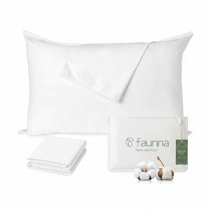 FAUNNA 100% Cotton Pillow Protectors, Bed Bug Proof, Hypoallergenic, Antimicrobial for Freshness, Premium Breathable Zippered Protectors - 1 of 4