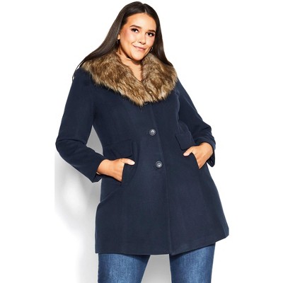 Avenue Women's Plus Size Faux Wool Long Coat