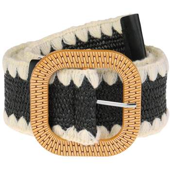 Elerevyo Women's Straw Belts Stretch Boho Waist Belt with Wooden Style Buckle