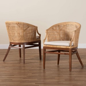 bali & pari 2pc Lumajang Rattan and Wood Dining Chair Set Light Honey/White/Walnut Brown - 1 of 4
