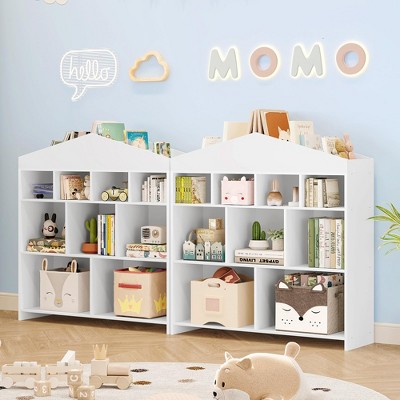 Toy Storage Organizer, Kids Bookshelf, Wood Toy Storage Cabinet, Children Bookcase, Toddler Book Shelf for Playroom, Living Room, Nursery, Hallway