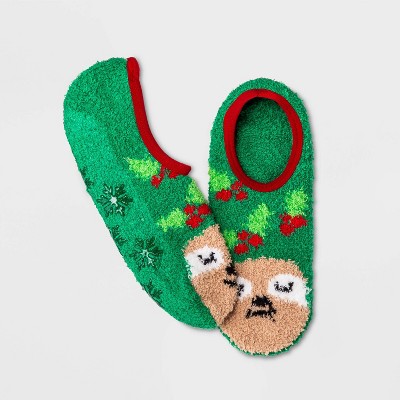 Women's Sloth Cozy Holiday Liner Socks with Grippers - Wondershop™ Green 4-10