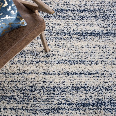 Ivory and Navy Square Shag Area Rug, 7' x 7'