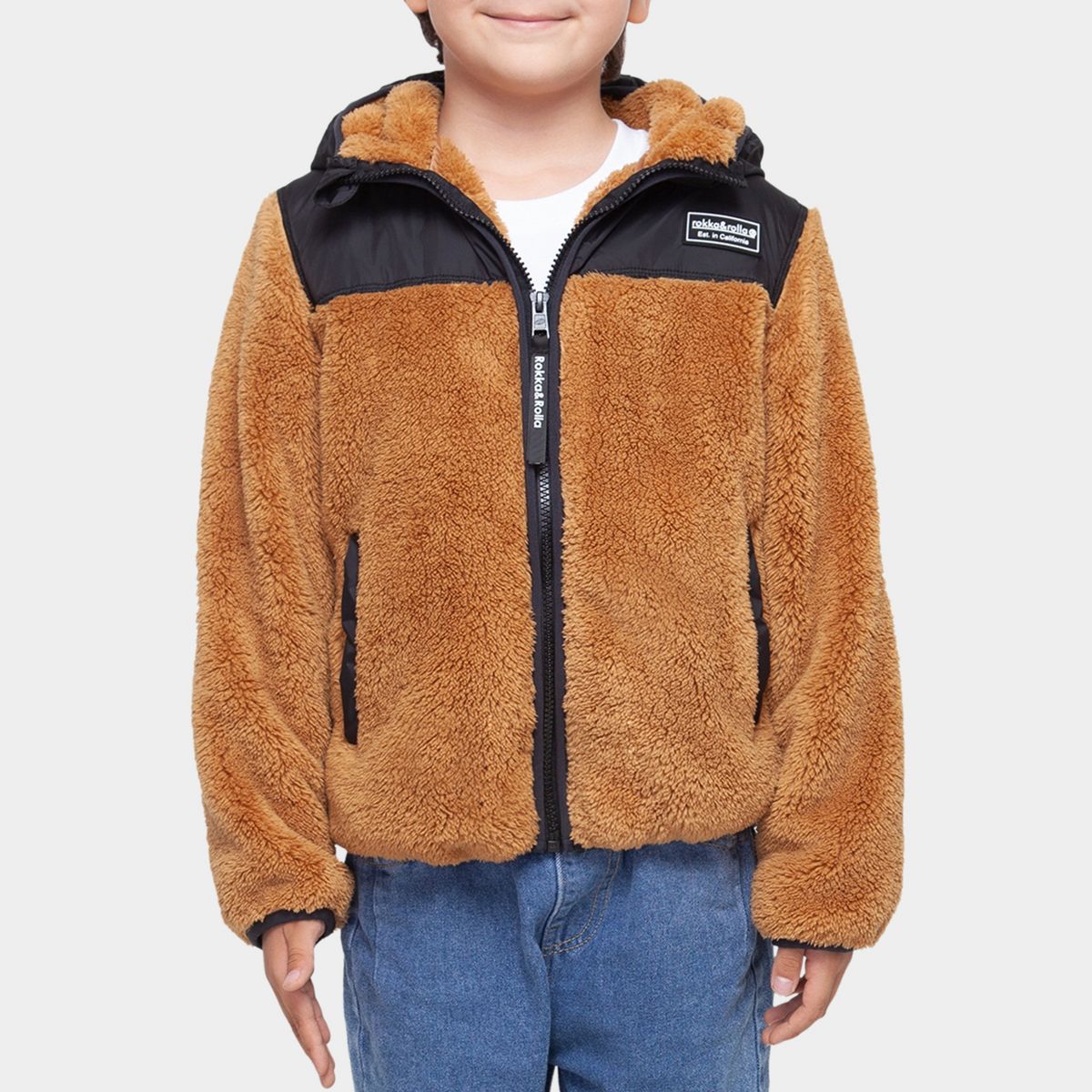 Rokka&Rolla Boy's Faux Shearling Jacket Fleece Hooded Coat