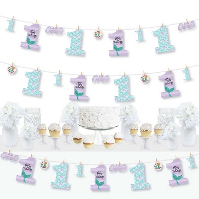 Big Dot of Happiness 1st Birthday Let's Be Mermaids - First Birthday Party DIY Decorations - Clothespin Garland Banner - 44 Pieces