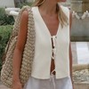 Women's Tie Knit Vest Crochet Sleeveless Open Front Cardigan Sweater Vest Top - 2 of 4