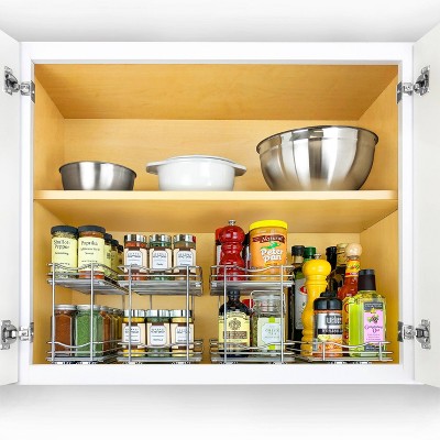 Chrome Double Tier Pull Out Spice Rack Organizer