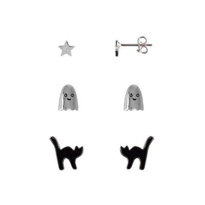 FAO Schwarz Halloween Star, Ghost and Black Cat Trio Earring Set