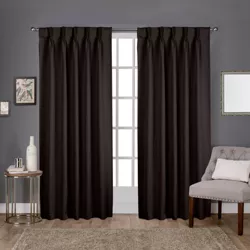Set of 2 84"x52" Sateen Pinch Pleat Woven Blackout Back Tab Window Curtain Panel Brown - Exclusive Home