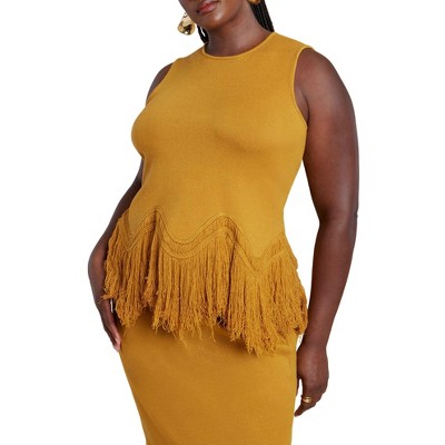 ELOQUII Women's Plus Size Fringe Hem Sweater Top