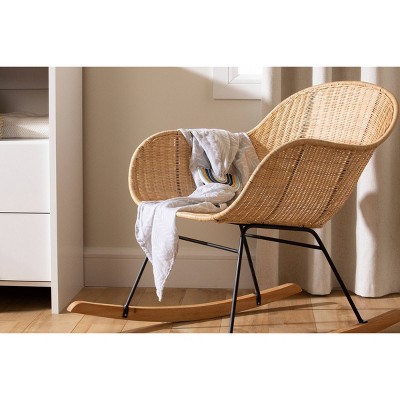 Natural Rattan Bohemian Rocking Chair with Metal Legs