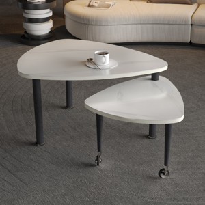 KWPZQEB Irregularity Coffee Table, Cocktail Table w/ 360¡ã Rotating Top, Modern Center Table w/ Wood Grain Veneer Tabletop for Living Room,Small Space - 1 of 4