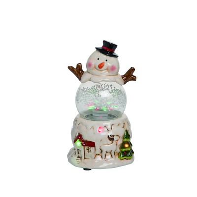 Transpac Dolomite 9 in. White Christmas Light Up Snowflake Snowman