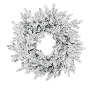 King of Christmas 24" Artificial Flocked Christmas Wreath, Queen Flock Xmas Wreaths for Front Door - 1 of 4