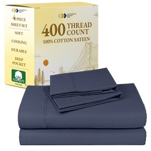 Cotton Sheets Set - Softest 400 Thread Count Bed Sheets, 100% Cotton Sateen, Cooling, Deep Pocket by California Design Den - 1 of 4