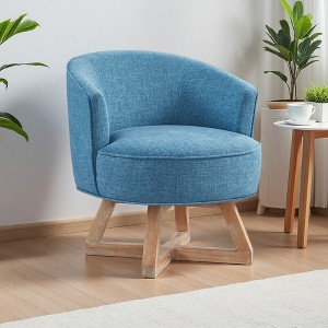 Linen Swivel Lounge Chair with Wood Cross Base and Curved Back - 1 of 4