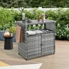 VYNXARIA Outdoor Wicker Bar Cart, Patio Wine Serving Cart, Rolling Rattan Beverage Bar Counter Table Glass Top for Porch Backyard Garden Party, Brown - 2 of 4