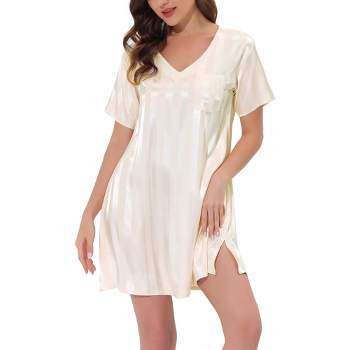 Women's Short Sleeves Lace Nightgown with Shelf Bra Pockets Removable Pads