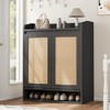 Rattan Shoe Cabinet with 2 Doors, Wooden Shoe Storage Organizer with Adjustable Shelves - 2 of 4
