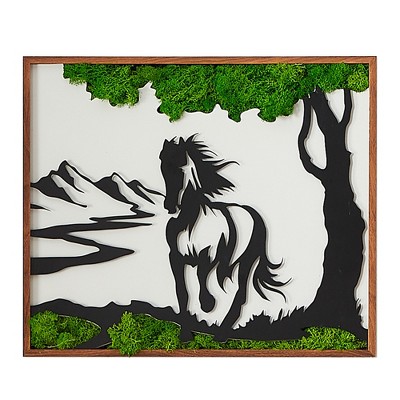 Sevobal Wall Art Horse Moss Metal Art For Modern Trendy Home And Office Indoor Decor With Energy Vibe Style Charm, Green, 30"*29"*4.4"