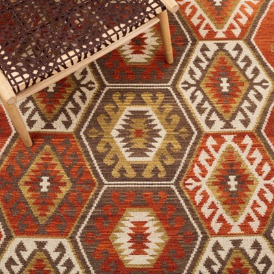Handmade Red and Olive Round Wool Cotton Area Rug