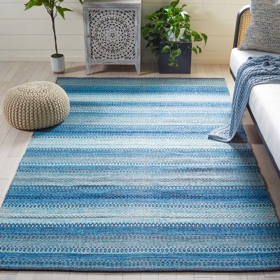 Coastal Charm Blue and Grey Cotton Handwoven Flatweave Rug - 3' x 5'
