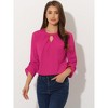 INSPIRE CHIC Women's Work Office Keyhole Pleated Front Ruched 3/4 Sleeve Chiffon Blouse - 2 of 4