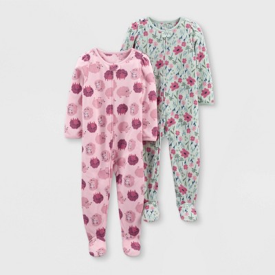 Baby Girls' Hedgehog Fleece Footed Pajama - Just One You® made by carter's Green/Pink 9M