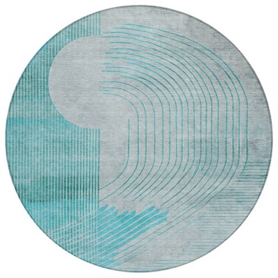 Teal Blue And Beige Geometric Washable Indoor Outdoor Area Rug