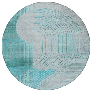 Teal Blue And Beige Geometric Washable Indoor Outdoor Area Rug - 1 of 4