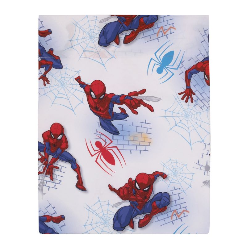 Marvel Spiderman Wall Crawler Red, White, and Blue Spider Webs 4 Piece Toddler Bed Set, 4 of 7