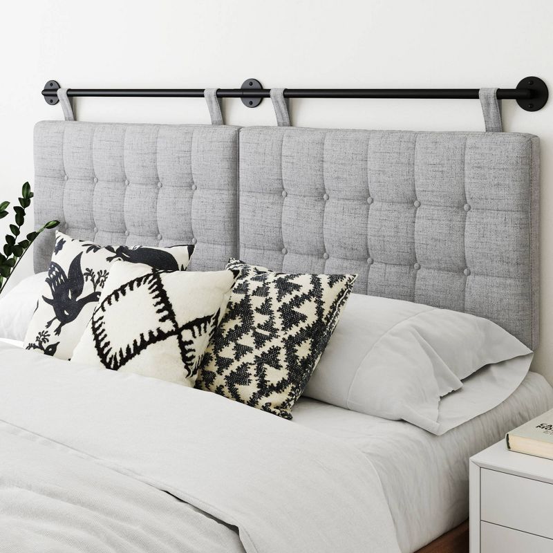 Button Tufted Wall Mount Headboard King Feather Gray/Matte Black - Nathan James, 1 of 6
