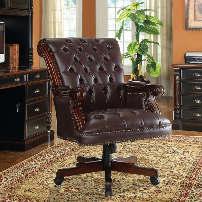 TiramisuBest Dark Brown Wood + Fabric Adjustable Office Chair, Custom Comfort, Premium Padding