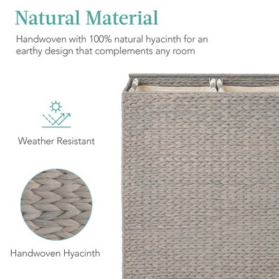 Large Gray Handwoven Water Hyacinth Double Laundry Hamper with Lid