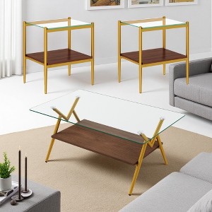 3-Piece Clear Glass Coffee Table Set with MDF Layers - 1 of 4