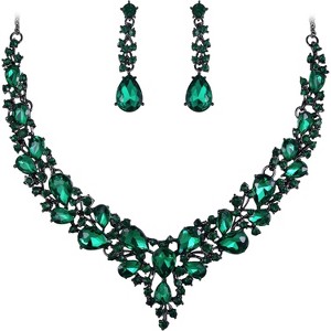 Wedding Bridal Jewelry Set, Austrian Crystal Teardrop Cluster Necklace & Earrings - 1 of 4