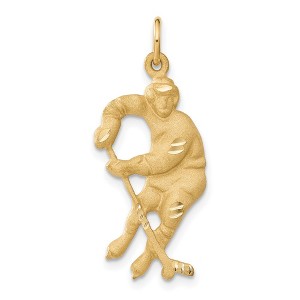 Black Bow Jewelry 14k Yellow Gold Satin and Diamond Cut Hockey Player Pendant - 1 of 4